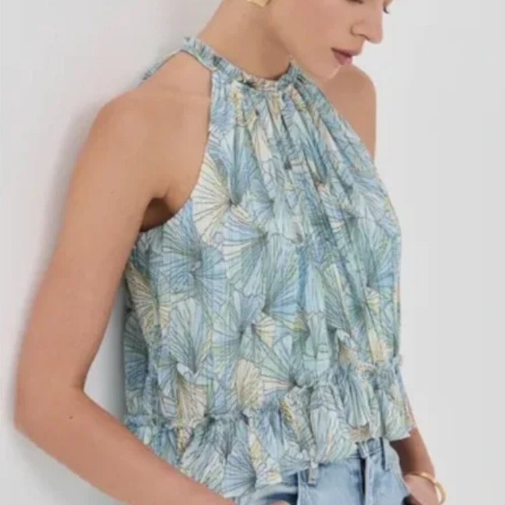 Veronica Beard NWT Renee Halter Top in powder blue multi, size 10.  $448